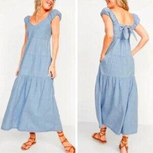 Old Navy Chambray Tiered Fit and Flare Maxi Dress_Size M